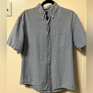 Lands' End Blue and White Checkered Casual Button Down Shirt